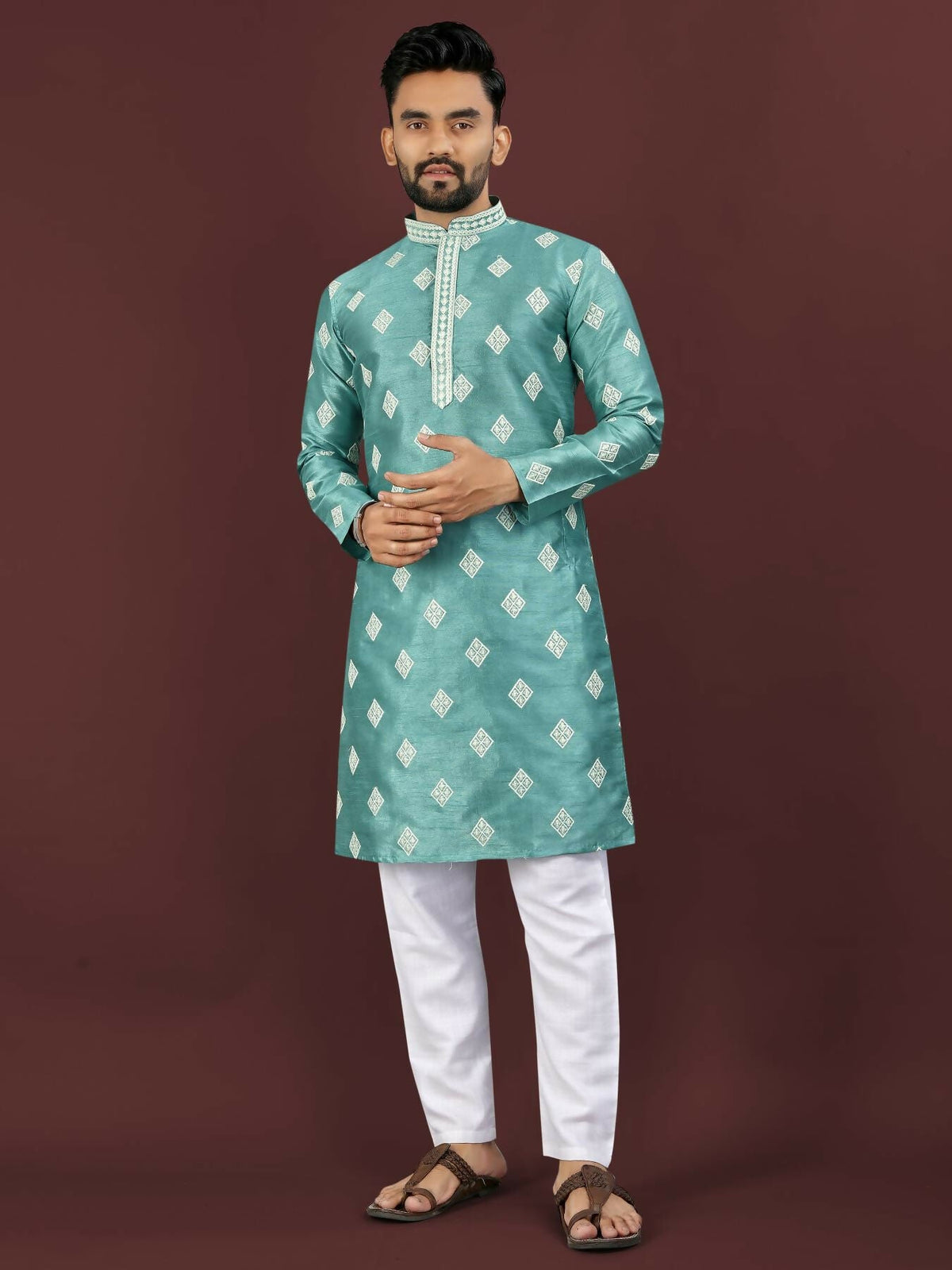 Anaita Blue Embroidered Silk Straight Kurta | Grocsy