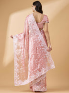 Peach Tissue Slub Embroidered Saree with Unstitched Blouse - Vairagi | Grocsy
