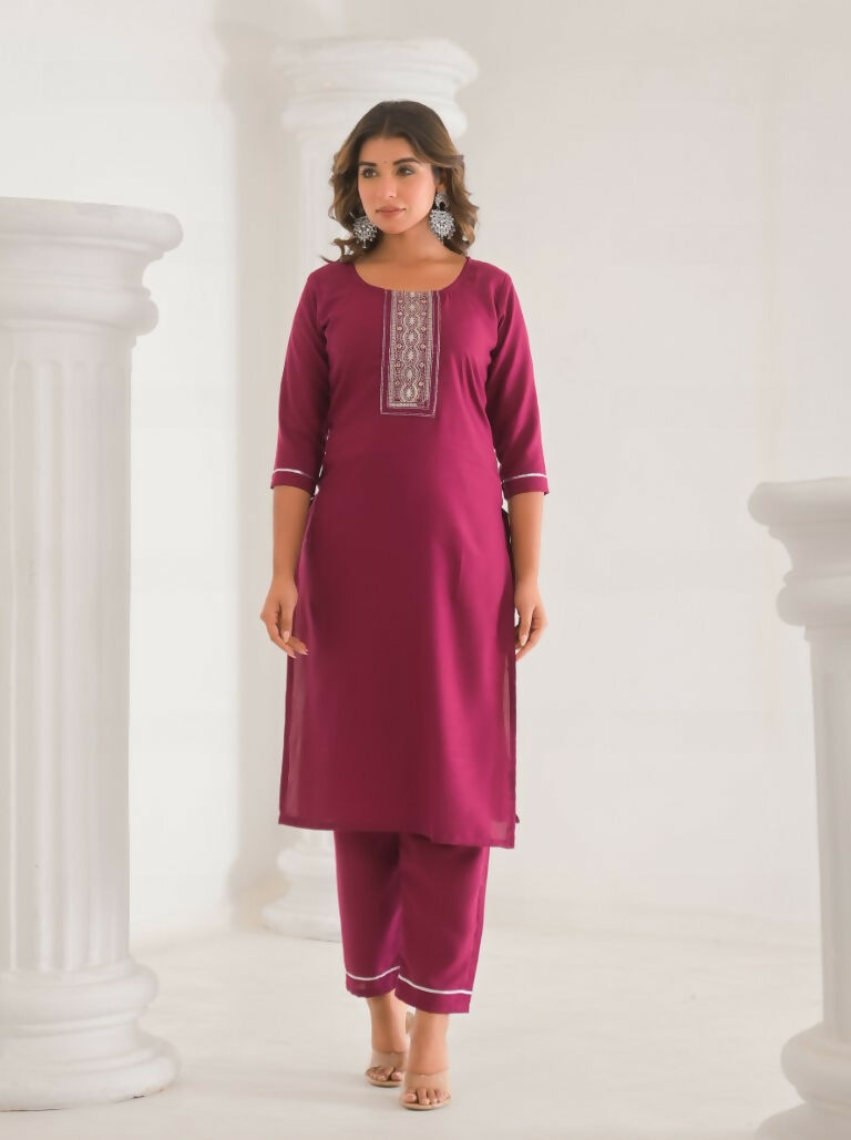 Festive Ethnic Viscose Chanderi Maroon Stitched Suit With Dupatta - Rashmika | Grocsy