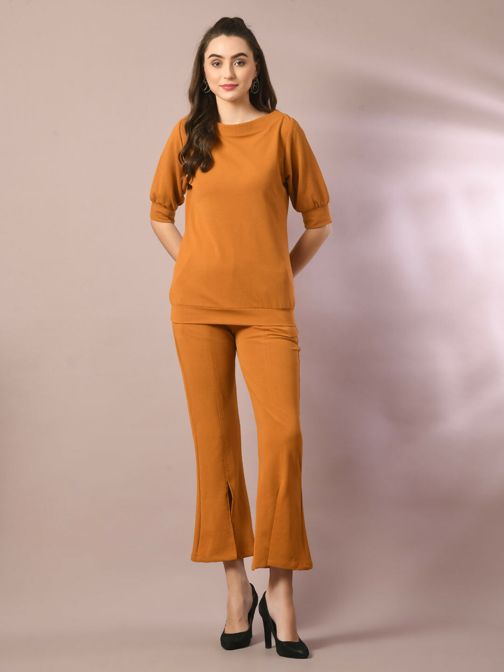 Myshka Women's Mustard Solid Party Parallel Trousers | Grocsy