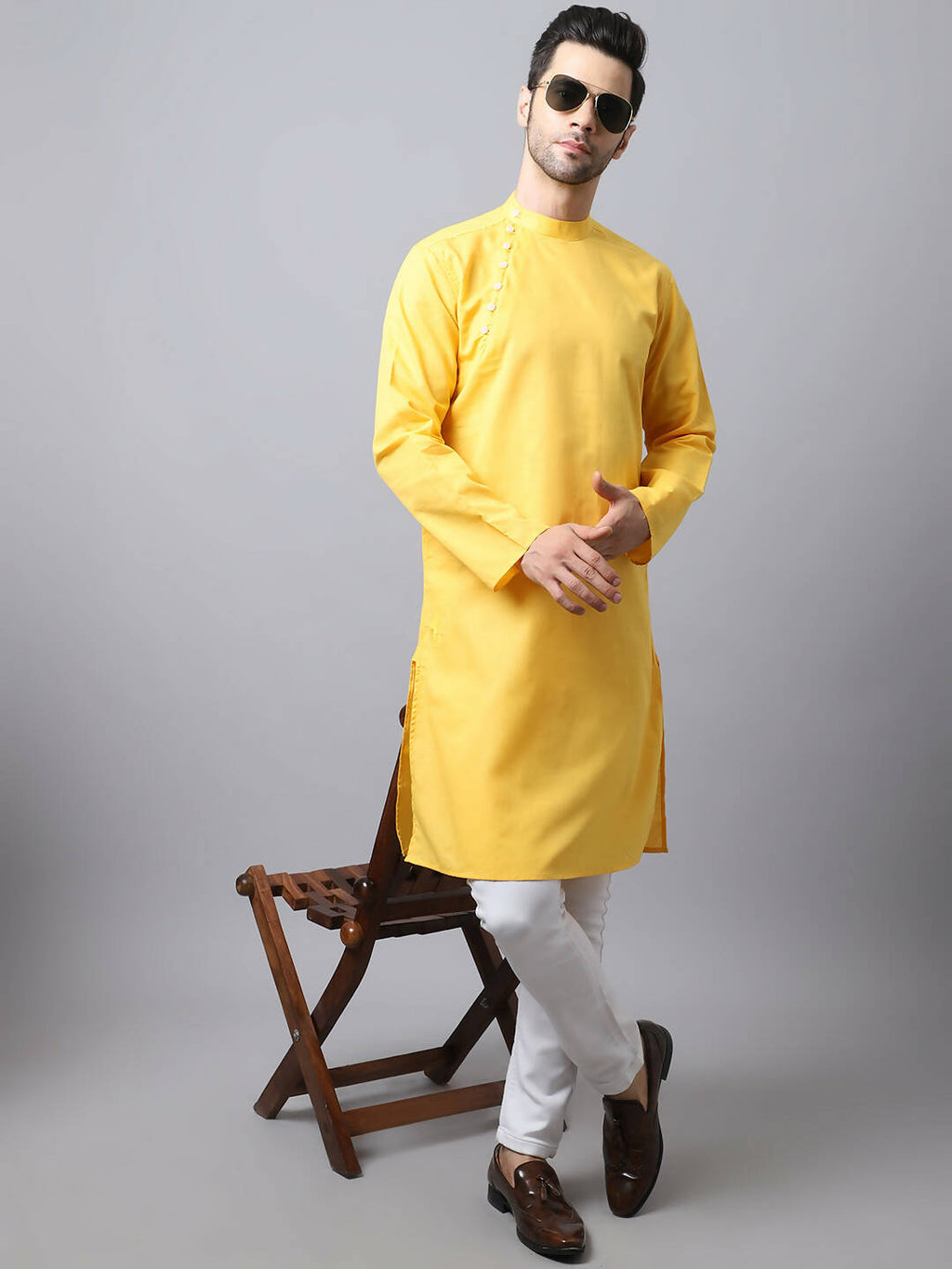 Even Apparels Yellow Pure Cotton Men's Kurta With Side Placket | Grocsy