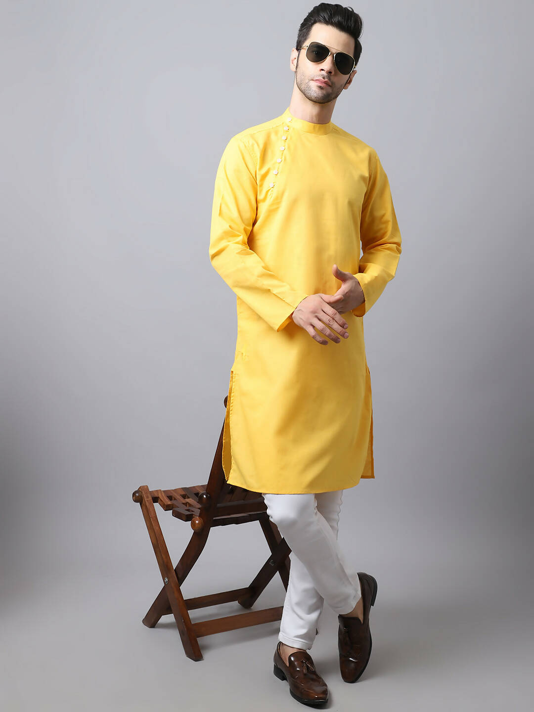 Even Apparels Yellow Pure Cotton Men's Kurta With Side Placket | Grocsy