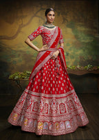 House of Panchhi Red Pure Silk Moti & Zarkan heavy embroidery Lehenga choli & Dupatta | Grocsy