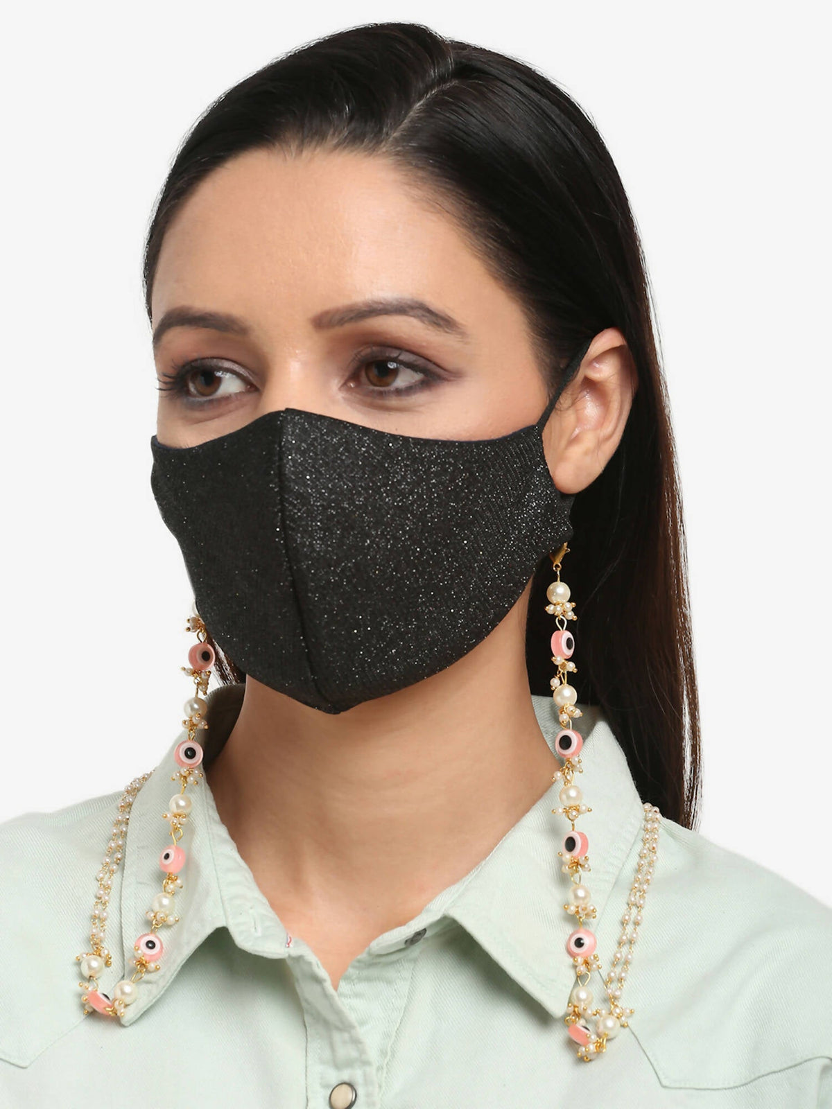 Pink Gold-Toned Evil Eye Beaded Mask Chain - Ruby Raang | Grocsy