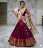 Teeya Creation Womens New Trendy Wine Traditional Pleated Lehenga Choli Set with Floral Printed Dupatta and Contrast Zari Border Set | Grocsy
