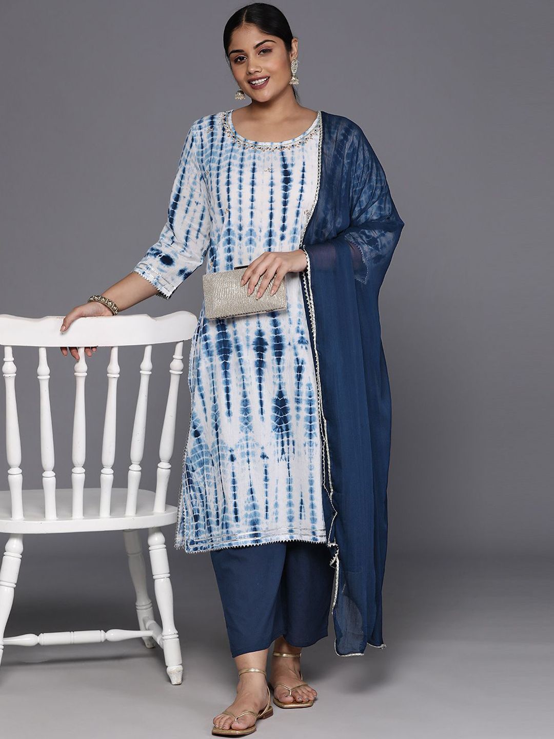 Sztori Women Leheriya Printed Pure Cotton Straight Kurta & Palazzos With Dupatta | Grocsy