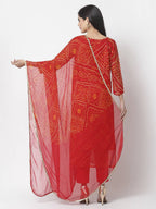 Myshka Women Red Georgette Printed 3/4 Sleeve Round Neck Kurta Pant Dupatta Set | Grocsy