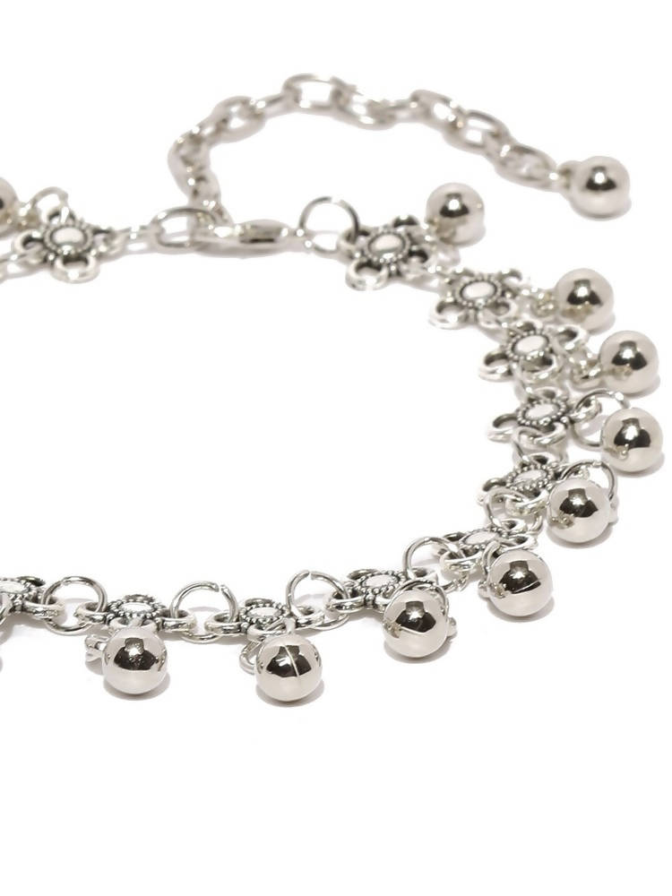 Mominos Fashion Kamal Johar Oxidised Silver Adjustable Anklets | Grocsy