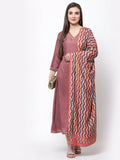 Myshka Women's Dark Pink Cotton Solid 3/4 Sleeve V Neck Casual Anarkali Kurta Dupatta Set | Grocsy