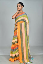 Exclusive Collection Beautiful Multi3 Pure Cotton Woven Handloom Saree With Running Blouse Piece | Grocsy