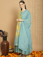 Jyoti Fashion Women's Yellow Chanderi Silk Elegant Jardoshi Kurta with Trouser & Dupatta | Grocsy
