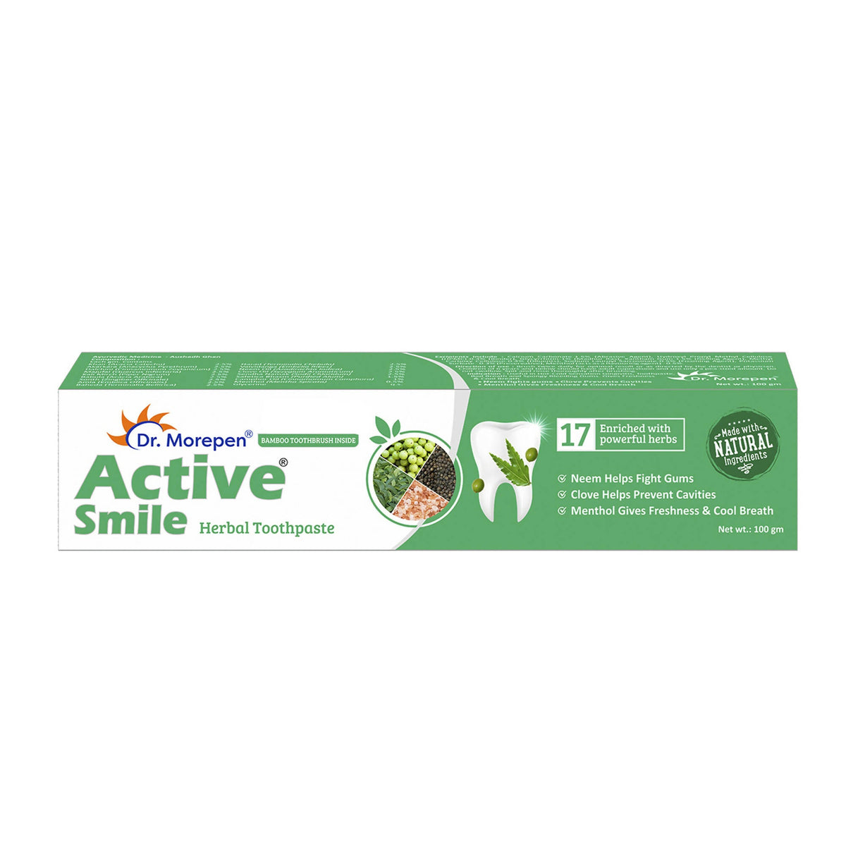 Dr. Morepen Active Smile Herbal Toothpaste with Neem, Clove & Menthol | Grocsy