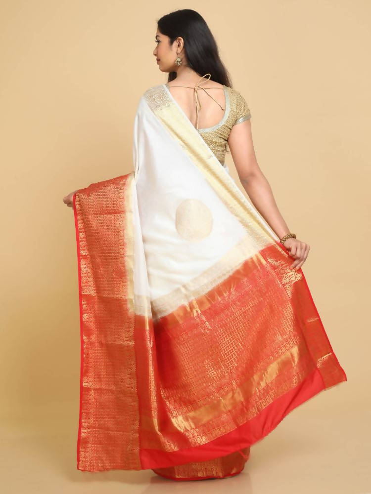 Kalamandir Woven Design White Silk Blend Saree | Grocsy
