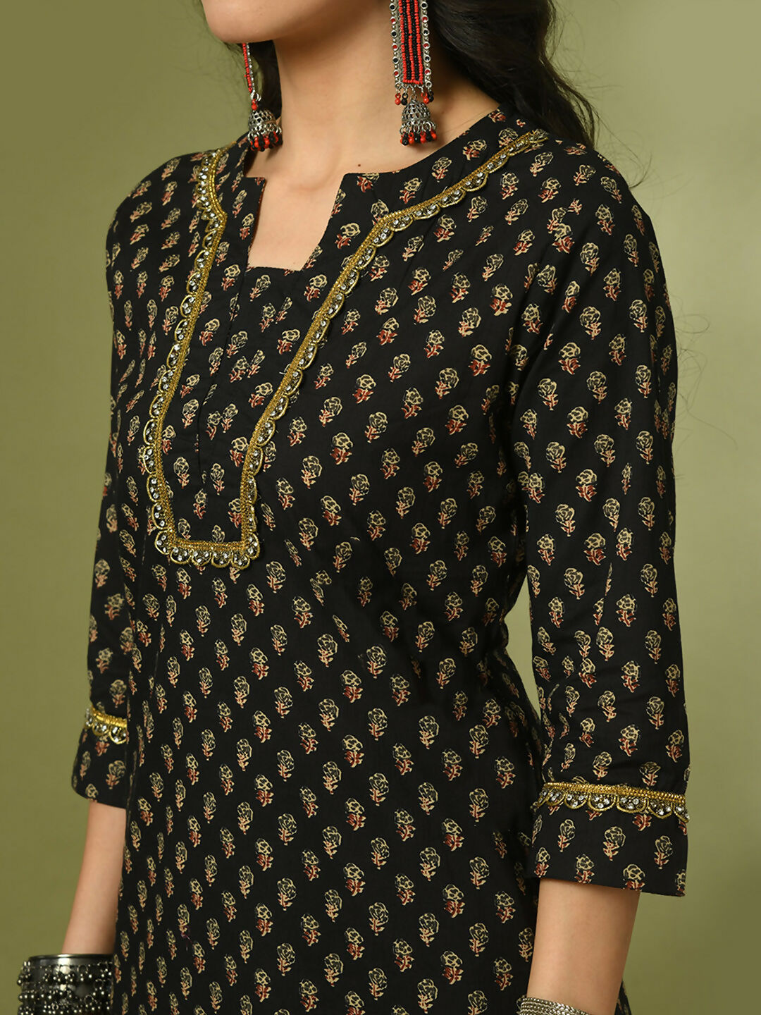 Myshka Women's Black Printed Cotton Straight Party Kurta Set | Grocsy