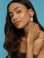 Pink Druzy Quartz & Diamonds Earrings- Ruby Raang | Grocsy