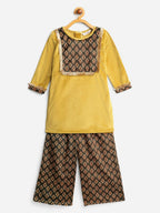 Ahalyaa Mustard Color Digital Print Velvet kids Kurta Palazzo Set For Girls | Grocsy