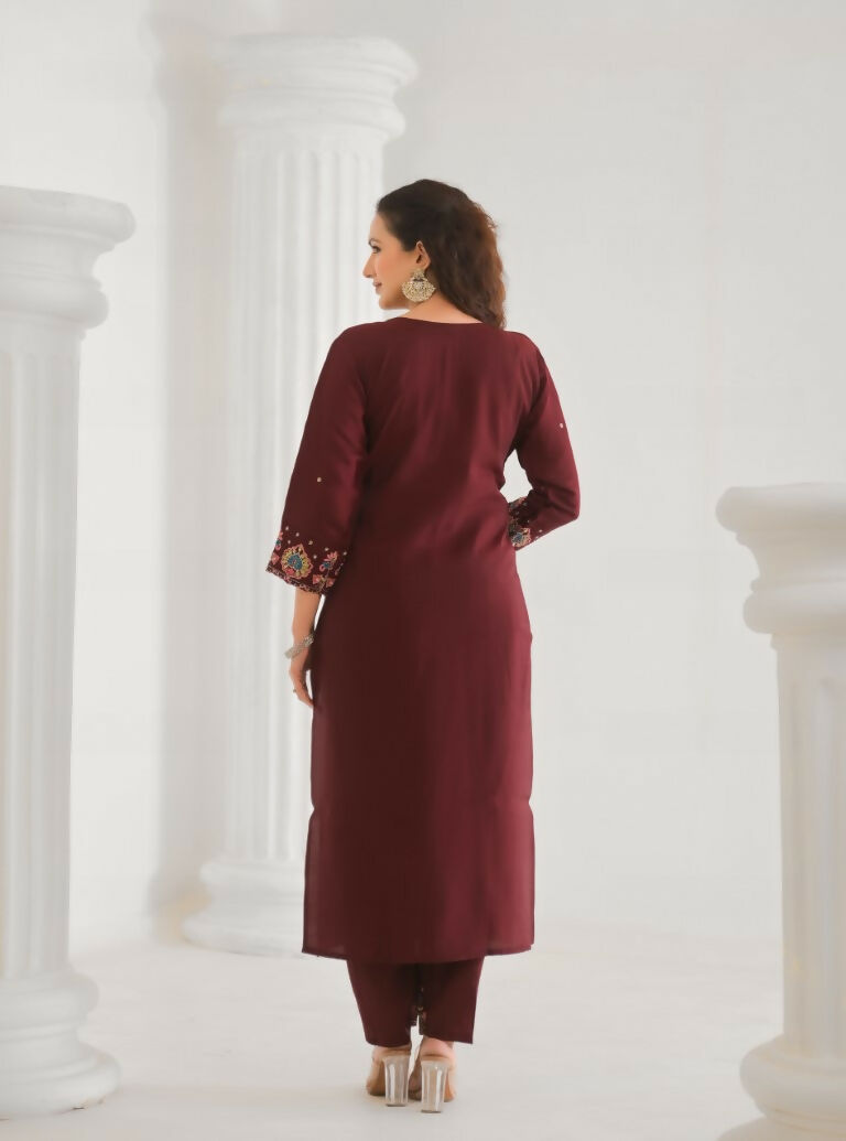 Festive Ethnic Viscose Chanderi Maroon Stitched Suit With Dupatta - Rashmika | Grocsy