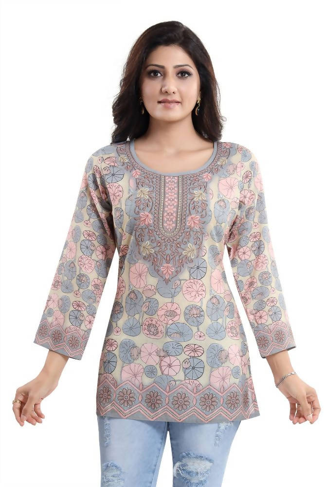 Snehal Creations Elegant Pastel Color Summer Cool Printed Tunic Top | Grocsy