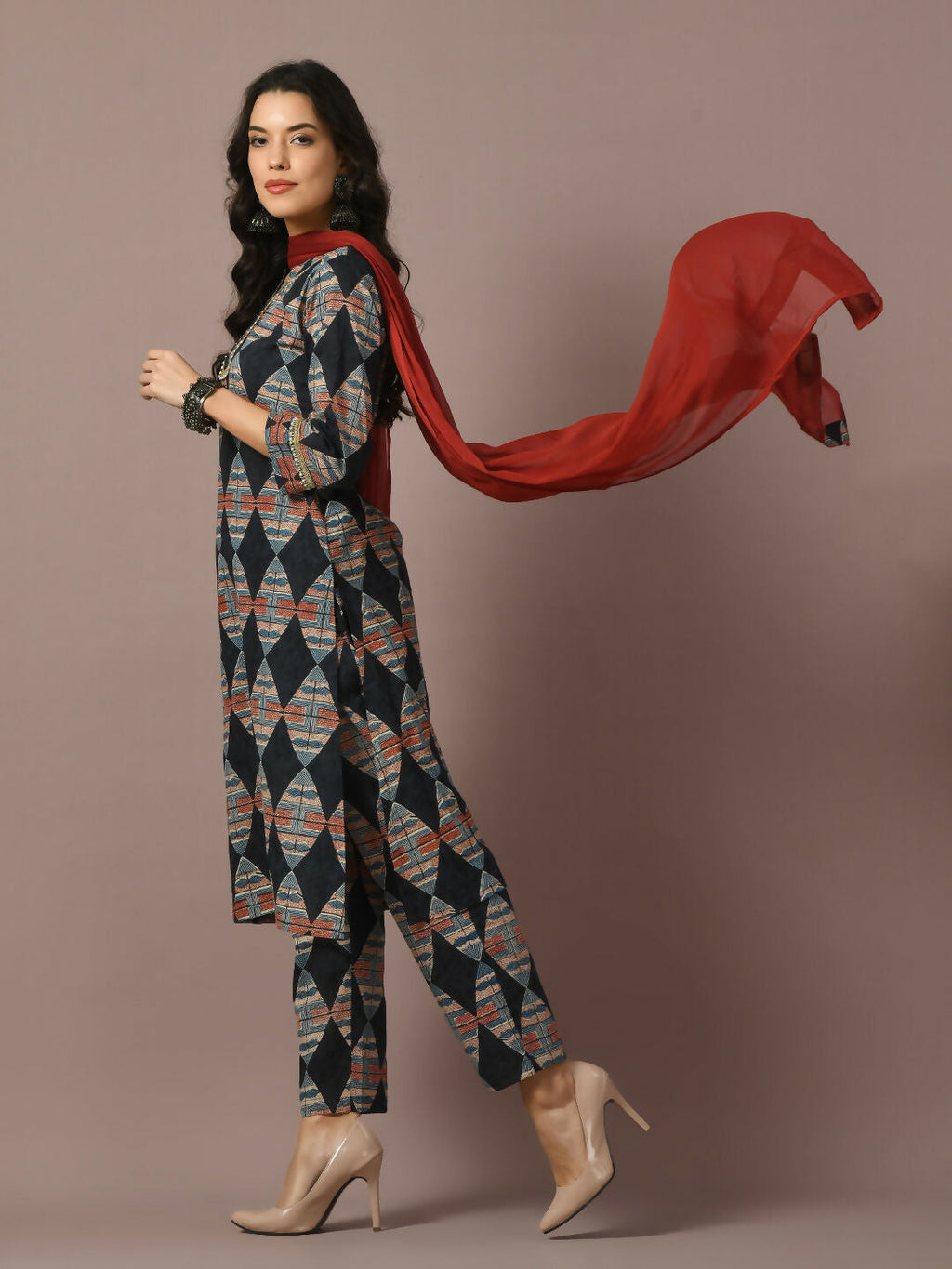 Myshka Women's Multi Printed Cotton Straight Party Kurta Set With Dupatta | Grocsy