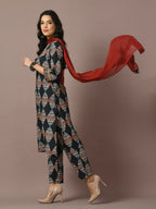 Myshka Women's Multi Printed Cotton Straight Party Kurta Set With Dupatta | Grocsy
