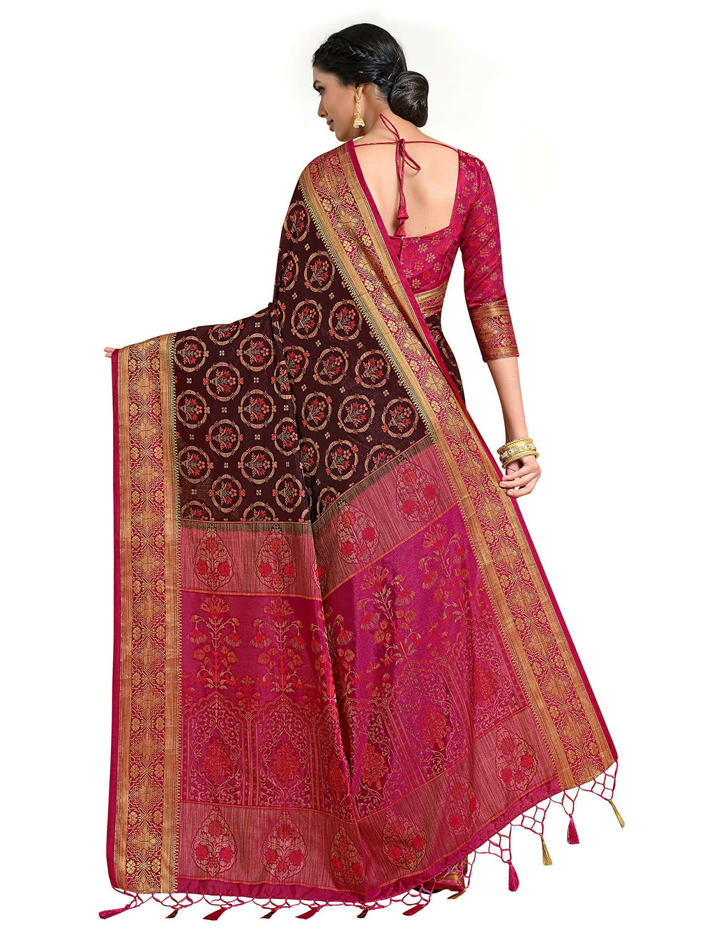 Mimosa Women's Kanjivaram Art Silk Burgundy Saree | Grocsy