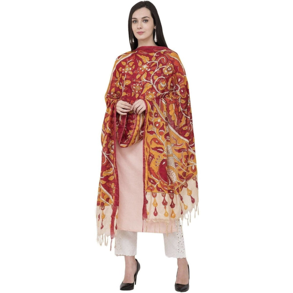 A R Silk Modal Kalamkari Print Orange Colour Fancy Dupatta | Grocsy