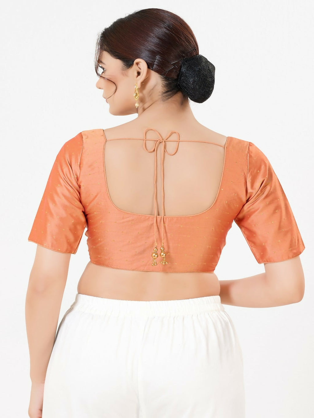Joban Fashion Rose-Gold Taffeta Silk Elbow Sleeveless Front Open Blouse | Grocsy