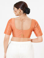 Joban Fashion Rose-Gold Taffeta Silk Elbow Sleeveless Front Open Blouse | Grocsy
