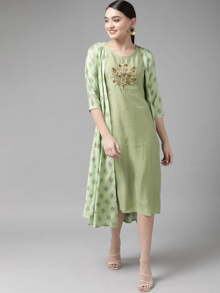 Yufta Silk Green Regular Dress Single | Grocsy