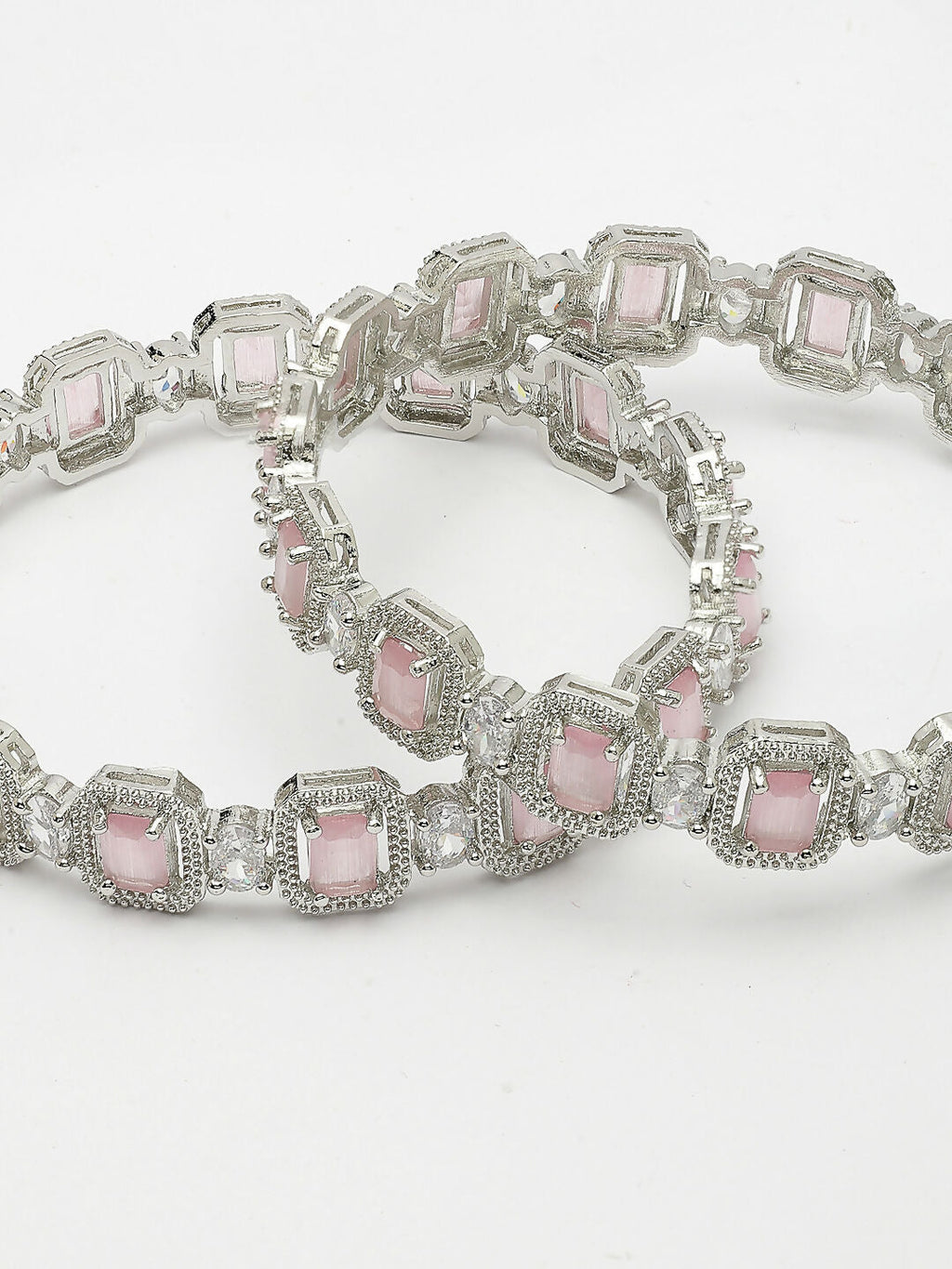 NVR Women's Set of 2 Silver-Plated Pink AD-Studded Bangles | Grocsy