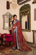 Vastranavya Maroon Poly Cotton Kalamkari Printed Saree with Unstitched Blouse | Grocsy