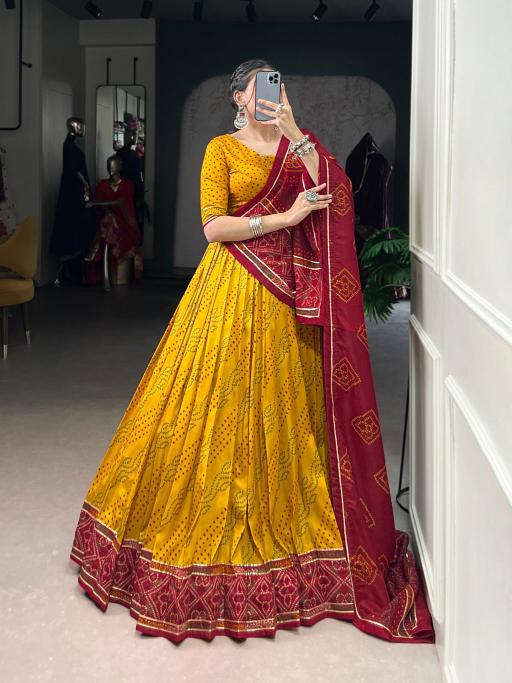 Lorenvalley Fashion Yellow Tasar Silk Bandhej Print With Gotta Patti Lace Touch Up Lehenga Choli with Dupatta | Grocsy