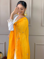 The52 Women's Gorgeous Embroidery Chandrei Fabric Straight Kurta, Pant and Dupatta Set | Grocsy