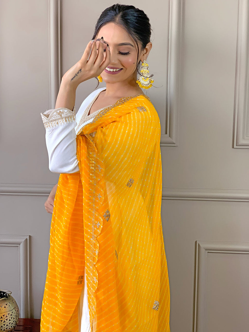 The52 Women's Gorgeous Embroidery Chandrei Fabric Straight Kurta, Pant and Dupatta Set | Grocsy