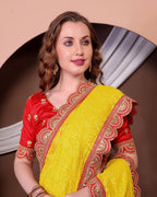 Teeya Creation Yellow Color Georgette Fabric Chikankari Work Saree | Grocsy