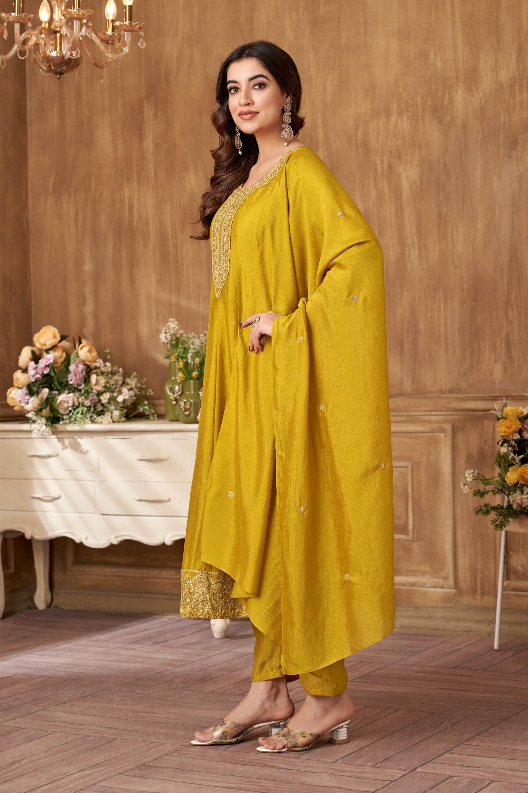 Anaita Yellow Anarkali Readymade Suit with Embroidery Work | Grocsy