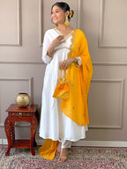 The52 Women's Gorgeous Embroidery Chandrei Fabric Straight Kurta, Pant and Dupatta Set | Grocsy
