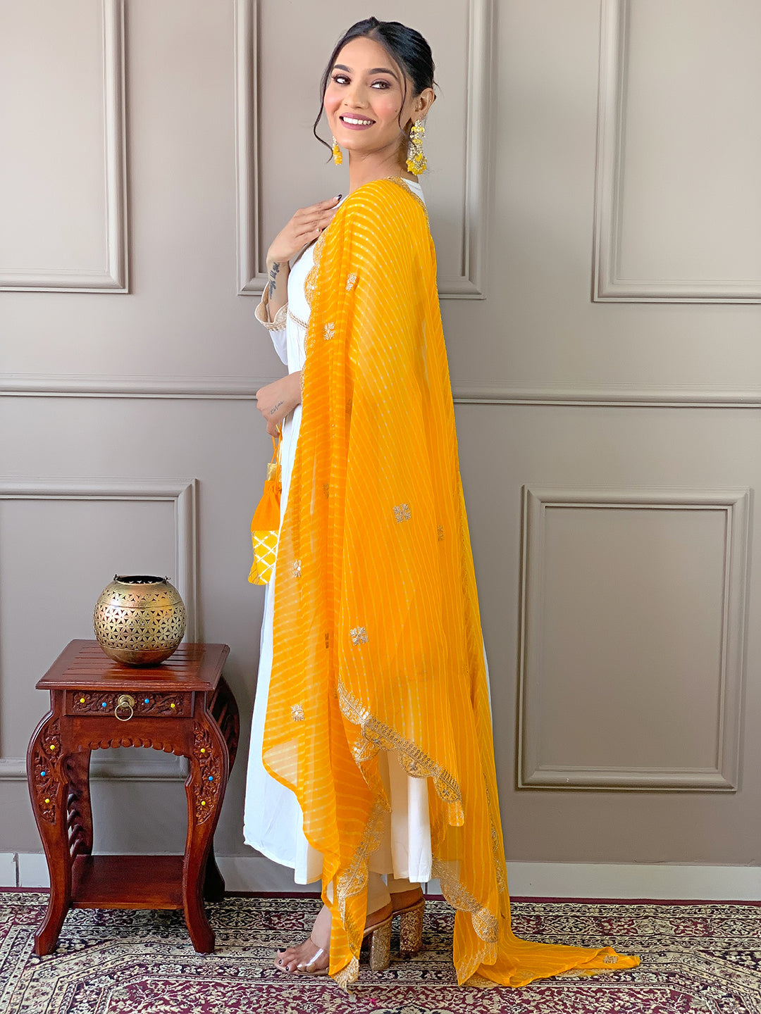 The52 Women's Gorgeous Embroidery Chandrei Fabric Straight Kurta, Pant and Dupatta Set | Grocsy