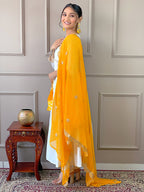 The52 Women's Gorgeous Embroidery Chandrei Fabric Straight Kurta, Pant and Dupatta Set | Grocsy