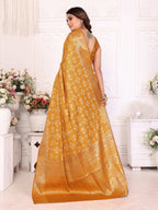 Anaita Yellow Soft Satin Silk Bandhej Print Saree With Kanchi Zari Weaving Border | Grocsy
