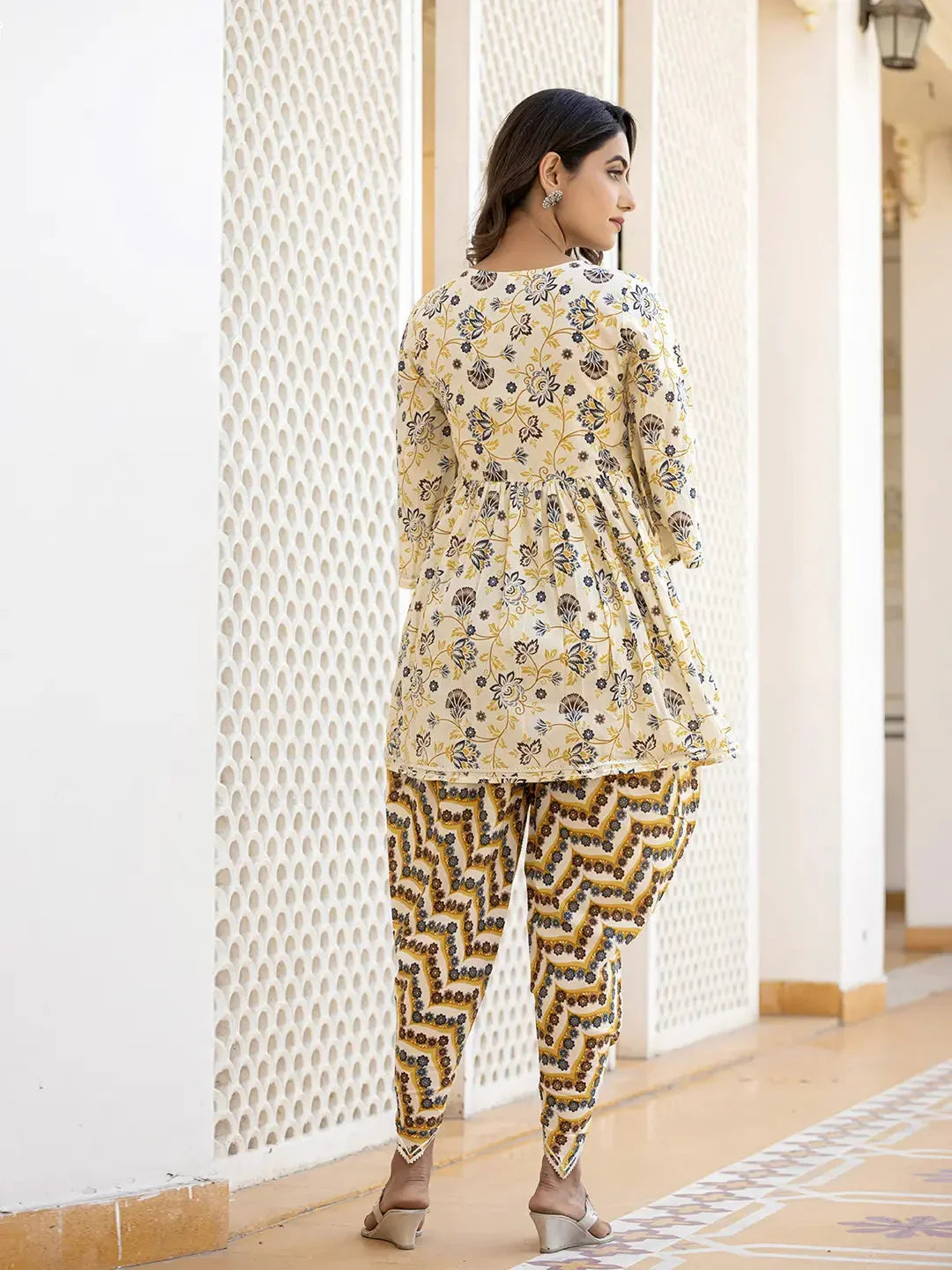 Yufta Yellow Gotta Patti Kurti with Dhoti Pants Set | Grocsy