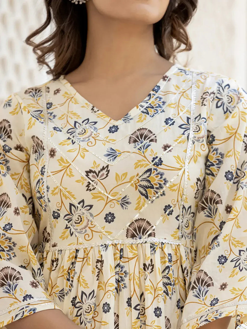 Yufta Yellow Gotta Patti Kurti with Dhoti Pants Set | Grocsy
