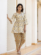 Yufta Yellow Gotta Patti Kurti with Dhoti Pants Set | Grocsy