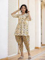 Yufta Yellow Gotta Patti Kurti with Dhoti Pants Set | Grocsy