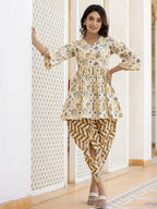 Yufta Yellow Gotta Patti Kurti with Dhoti Pants Set | Grocsy