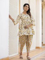 Yufta Yellow Gotta Patti Kurti with Dhoti Pants Set | Grocsy