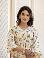 Yufta Yellow Gotta Patti Kurti with Dhoti Pants Set | Grocsy