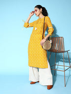 Yufta Yellow Printed Kurta | Grocsy