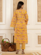 Yufta Yellow Printed Pakistani Style Kurta And Trousers With Dupatta Set | Grocsy