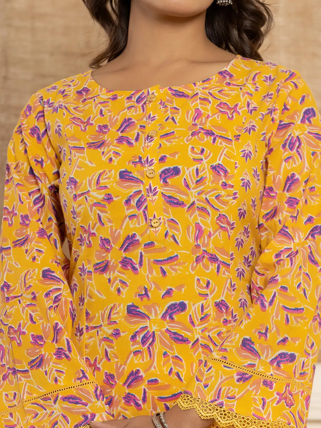 Yufta Yellow Printed Pakistani Style Kurta And Trousers With Dupatta Set | Grocsy